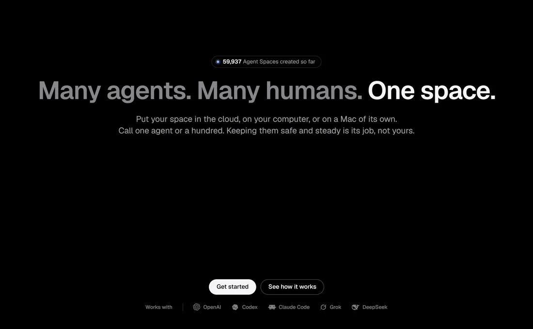 Agent.Space 英文首頁與頂部導航實拍