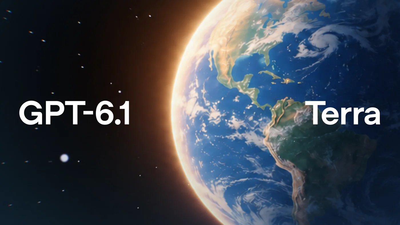 GPT-6.1 Terra 官方主視覺，左側為 GPT-6.1 字樣，右側為地球與 Terra 字樣