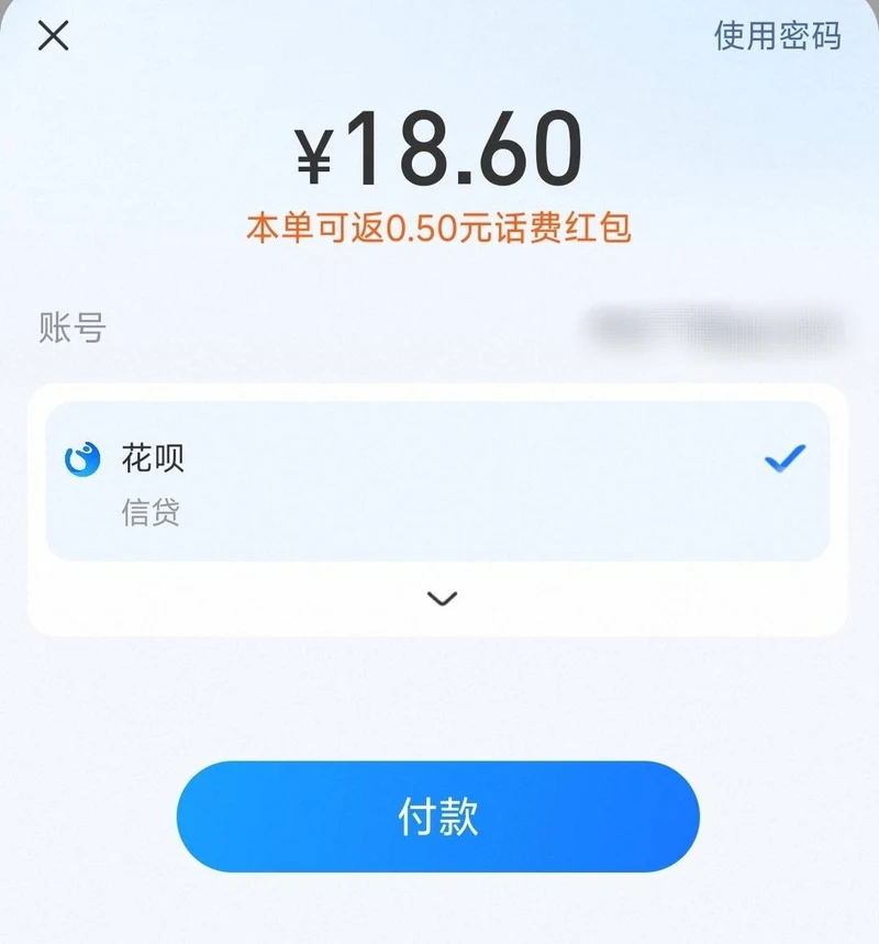 支付页面选择花呗等付款方式后点击付款