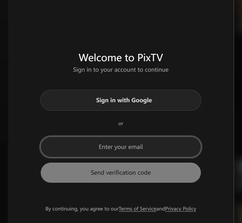 PixTV 登入彈窗只有 Google 登入和郵箱驗證碼兩種方式