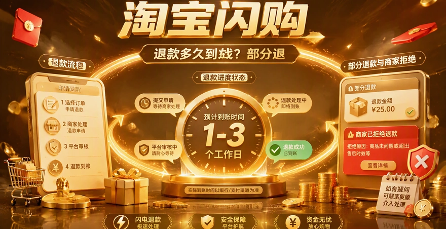淘寶閃購退款多久到賬？部分退款和商家拒絕